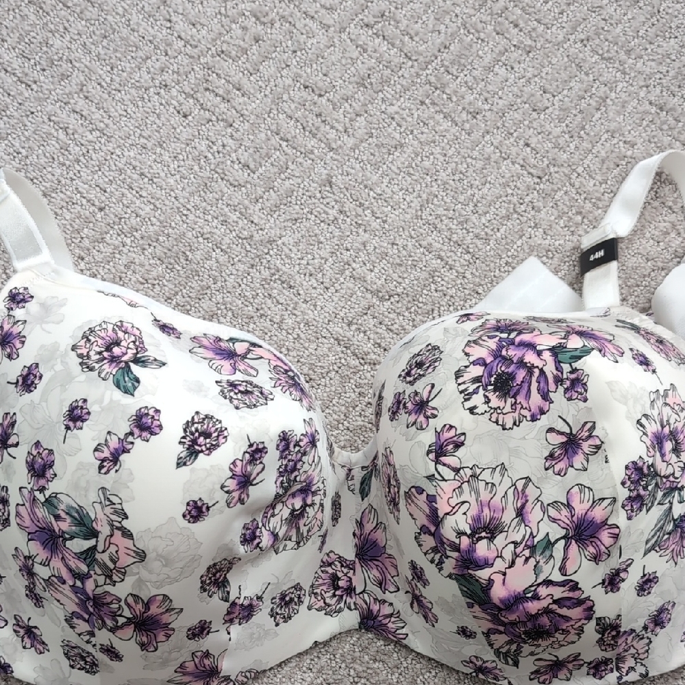 Torrid Curve White and Purple Floral Bra